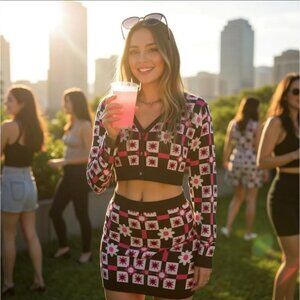 Crochet Daisy "Met Your Match" Hoodie & Skirt Set – dELIA*s Pink Black Retro Y2K
